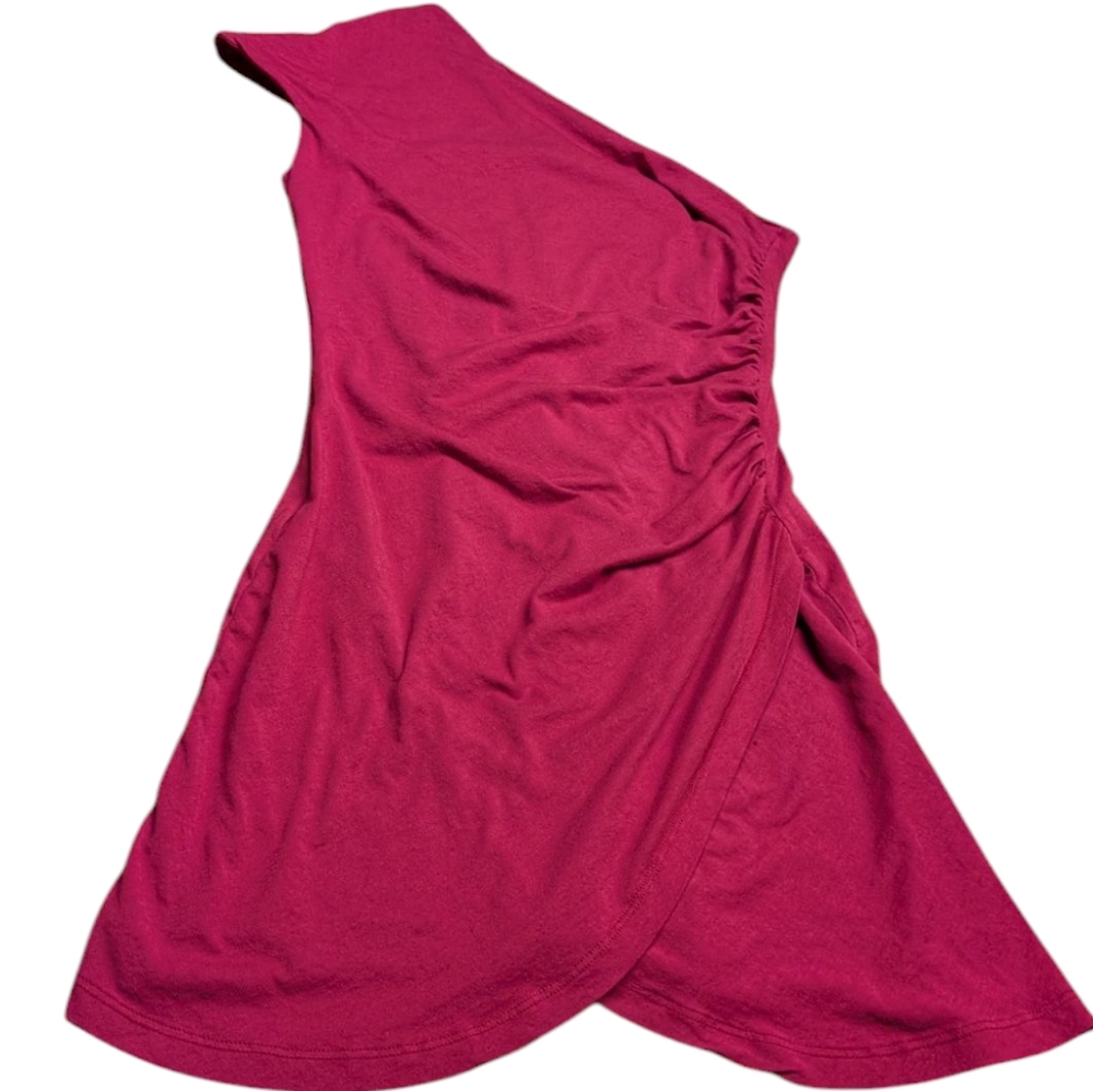 Venus XS Burgundy Red One Shoulder Casual Ruched Side Mini Dress